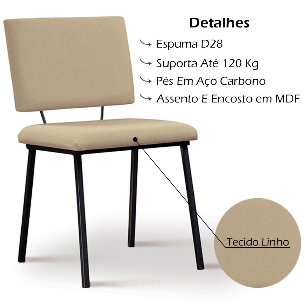 Kit 2 Cadeiras Estofadas Base Em Aço F38 Linho Bege Dmobiliario