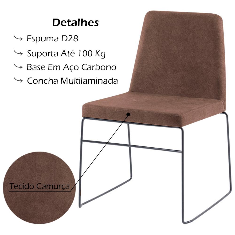 Kit 2 Cadeiras Estofadas Base Em Aço F41 Camurça Marrom Dmobiliario