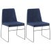 Kit 2 Cadeiras Estofadas Base Em Aço F41 Linho Azul Marinho Dmobiliario