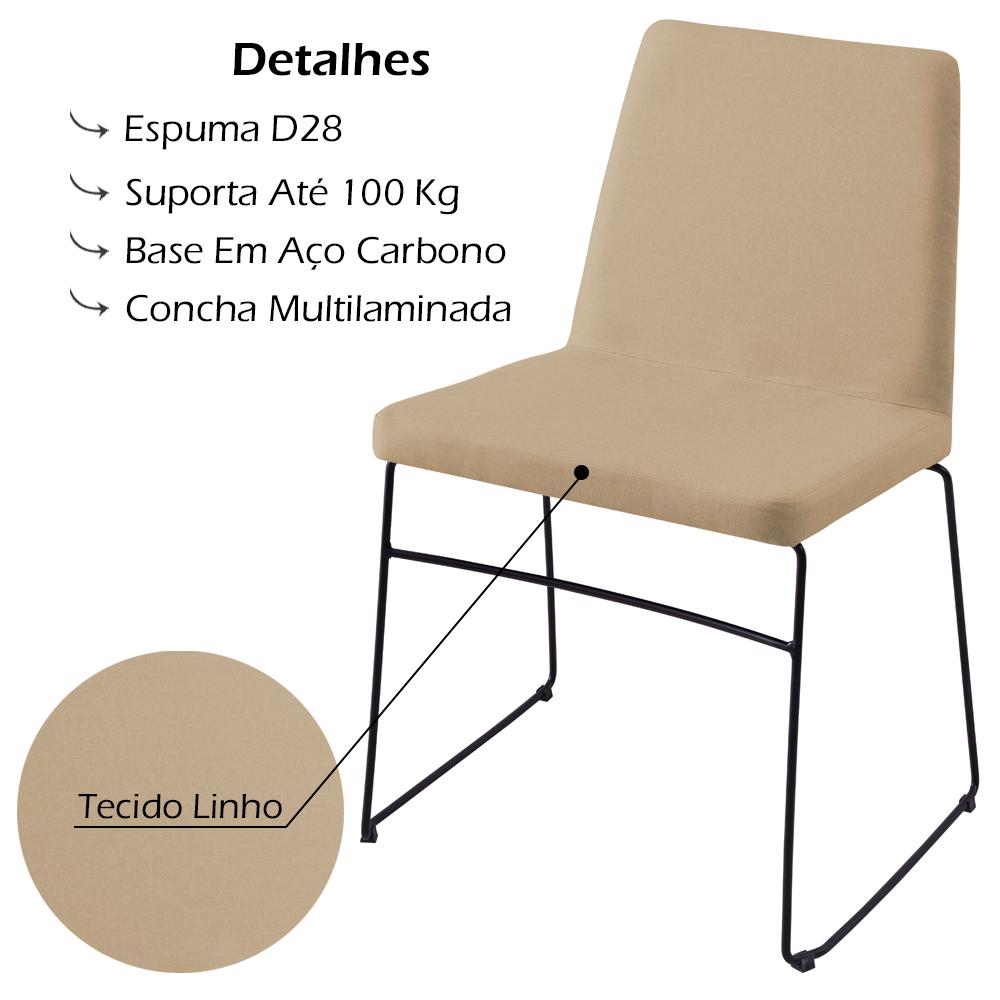 Kit 2 Cadeiras Estofadas Base Em Aço F41 Linho Bege Dmobiliario