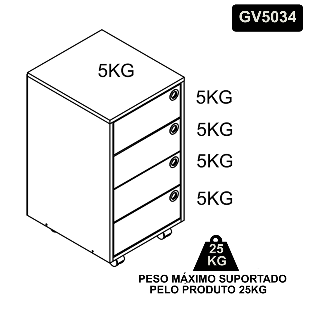 Kit 2 Gaveteiros 36 cm Office 4 Gavetas GV5034 Grafite FAEM
