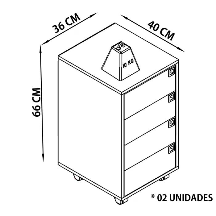 Kit 2 Gaveteiros Para Escritorio 4 Gavetas OB001 Branco PP Milani Store