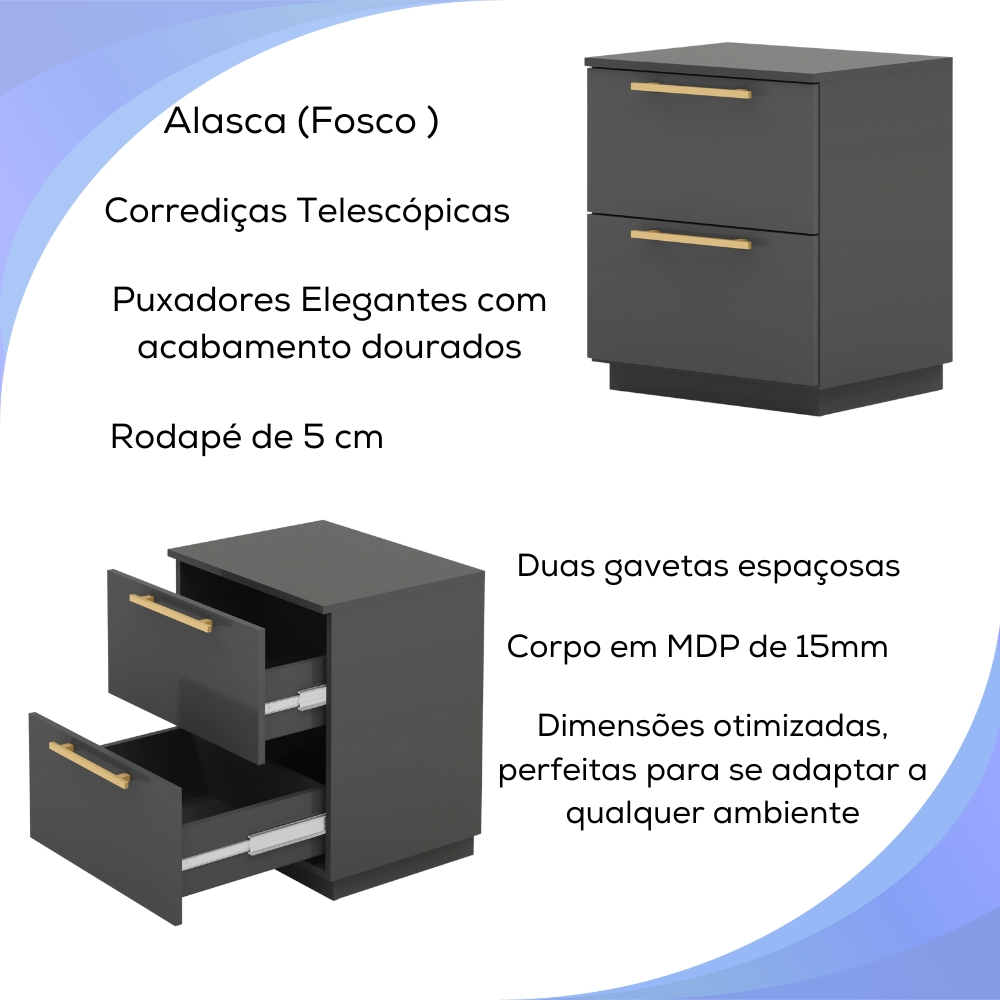 Kit 2 Mesa De Cabeceira 2GV 50 cm DUB 50019 Alasca VLR