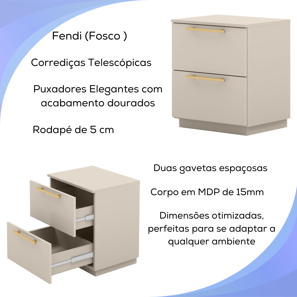 Kit 2 Mesa De Cabeceira 2GV 50 cm DUB 50019 Fendi VLR