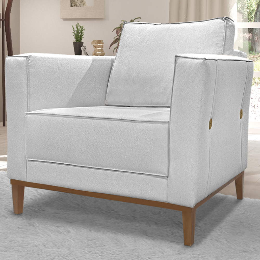 Kit 2 Poltronas Decorativas Balli Pes Madeira Linho Grigio Ezz