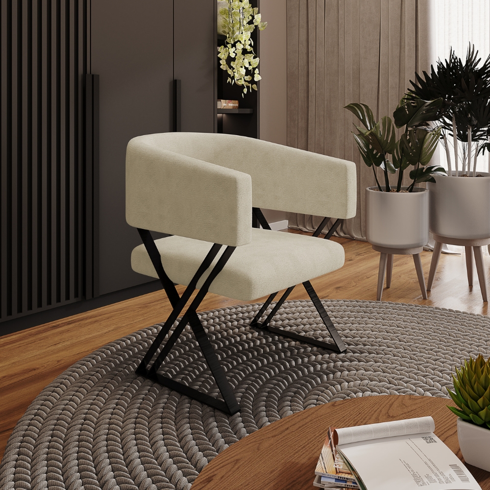 Kit 2 Poltronas Decorativas Mirela Pes Metal Linho Bege VConcept