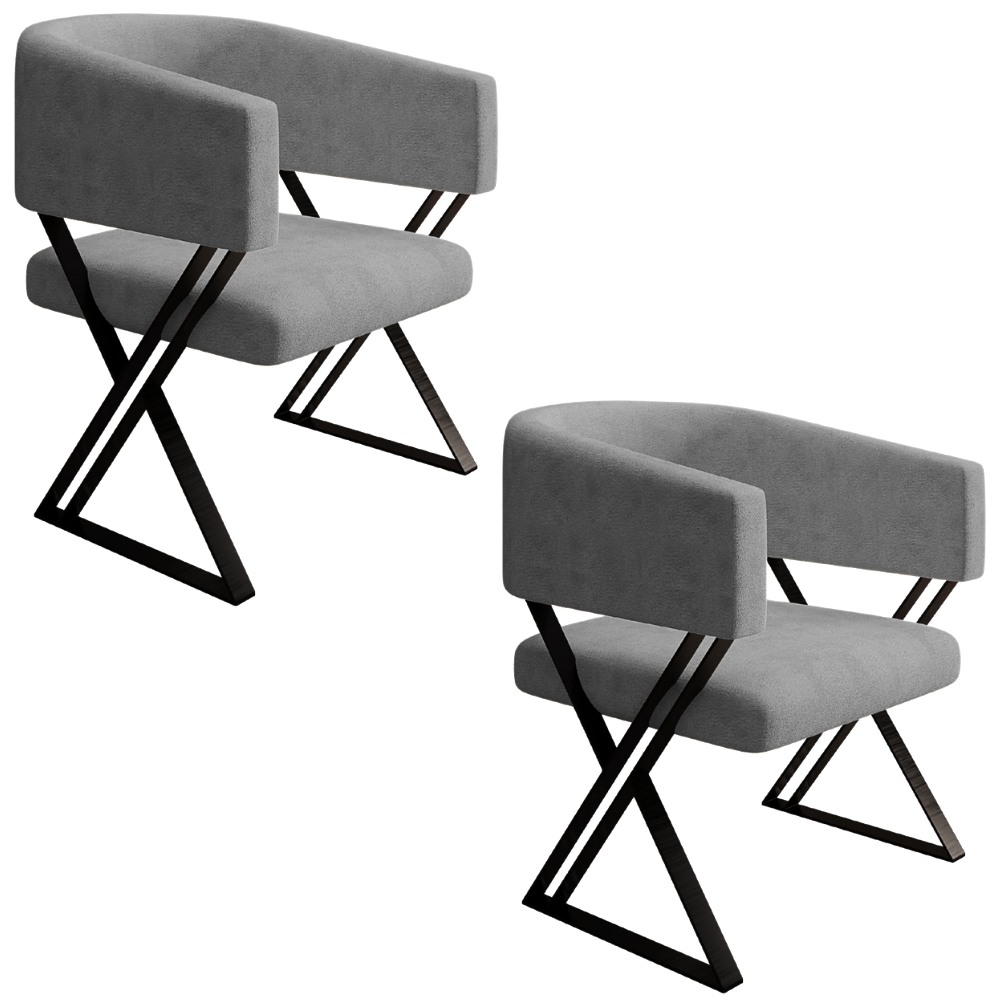 Kit 2 Poltronas Decorativas Mirela Pes Metal Linho Cinza VConcept