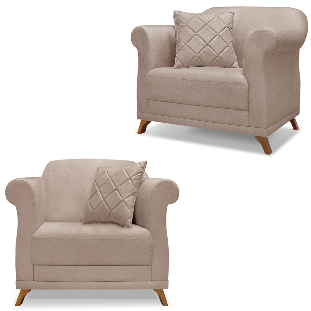 Kit 2 Poltronas Decorativas Retro Polo Linho Areia Ezz