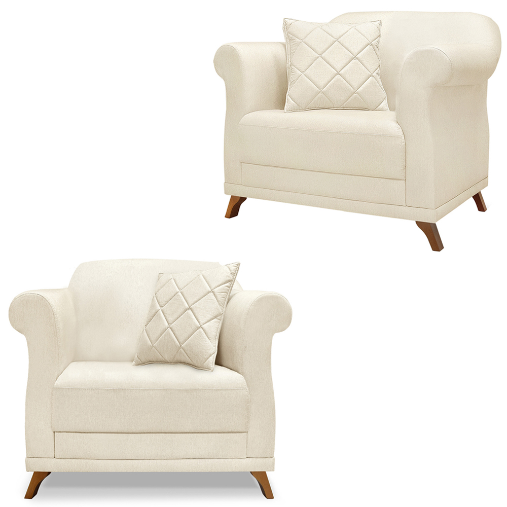 Kit 2 Poltronas Decorativas Retro Polo Linho Perola Ezz