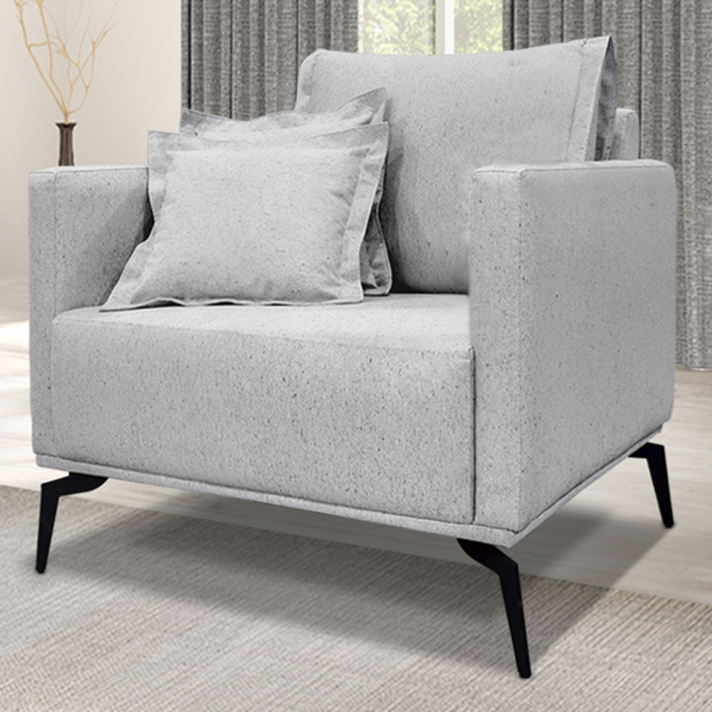 Kit 2 Poltronas Sala De Estar Liv Pes Aço Linho Grigio Ezz