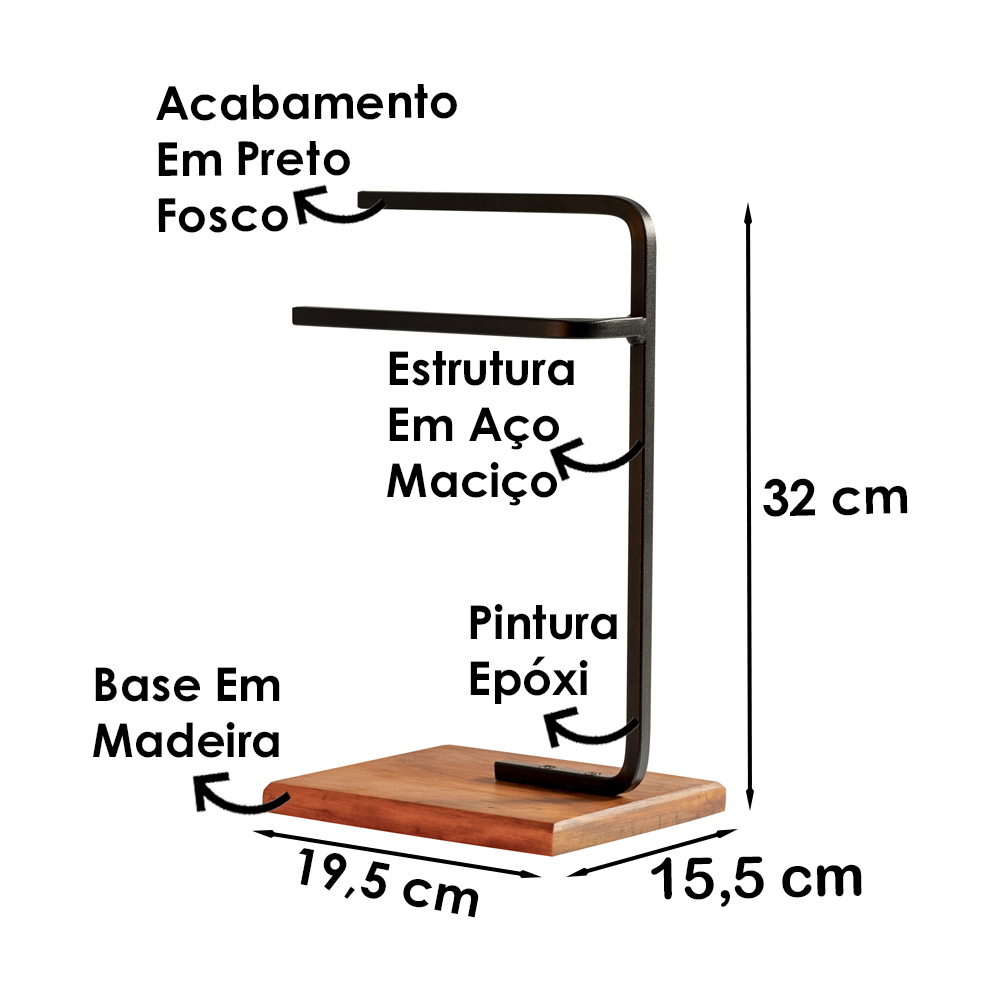 Kit 2 Porta Toalha Lovell Bancada Lavabo Peroba Preto DHom