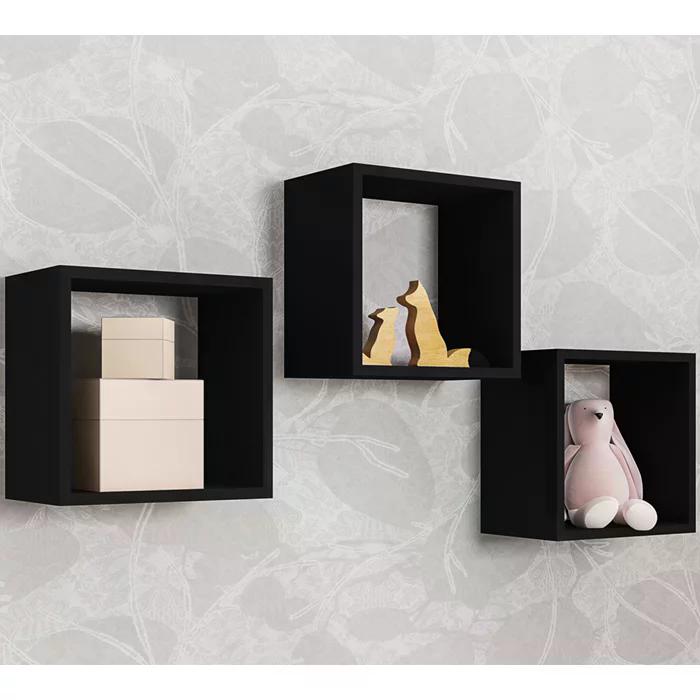 Kit 3 Nichos De Parede Preto REAJL Moveis