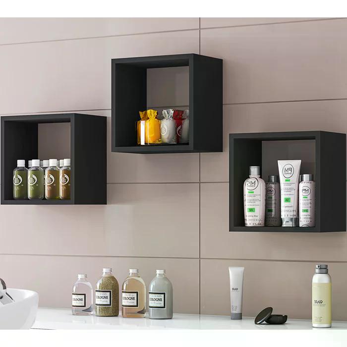 Kit 3 Nichos De Parede Preto REAJL Moveis