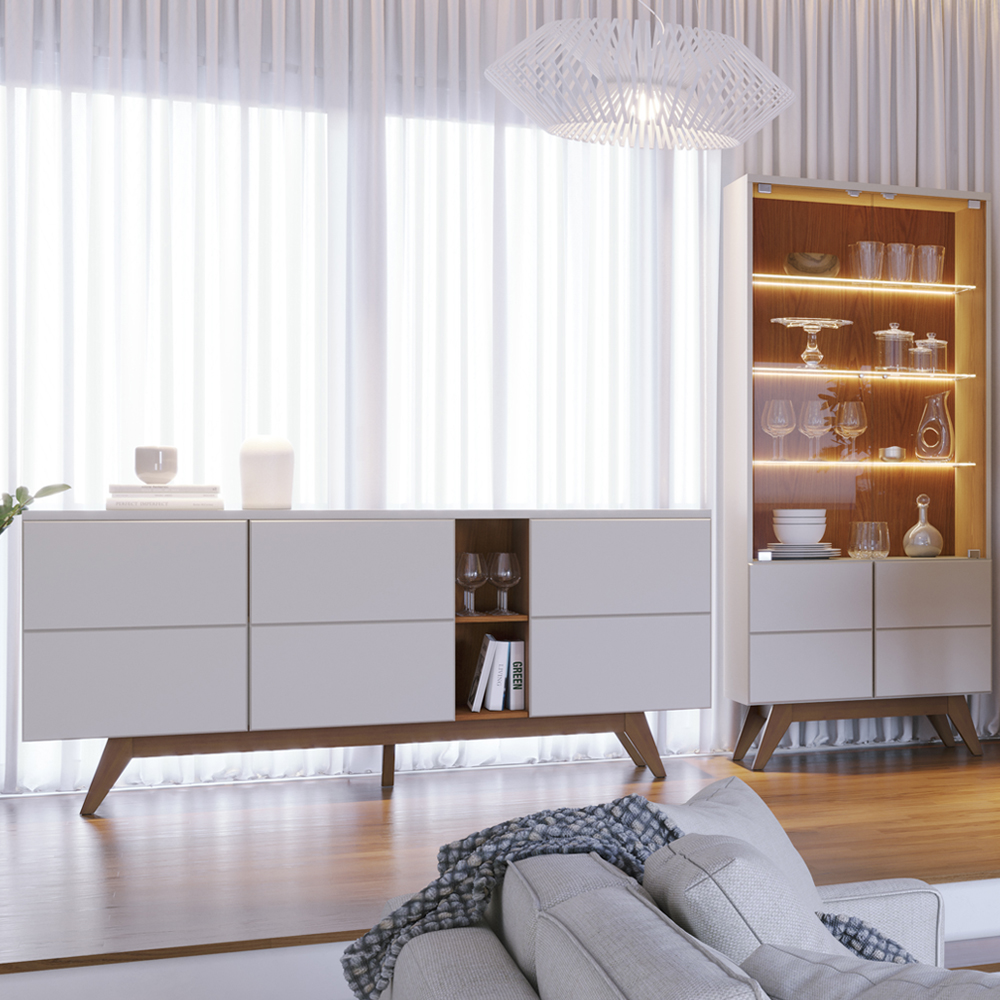 Kit Buffet E Cristaleira Para Sala Noronha Off White Matte Freijo CLB