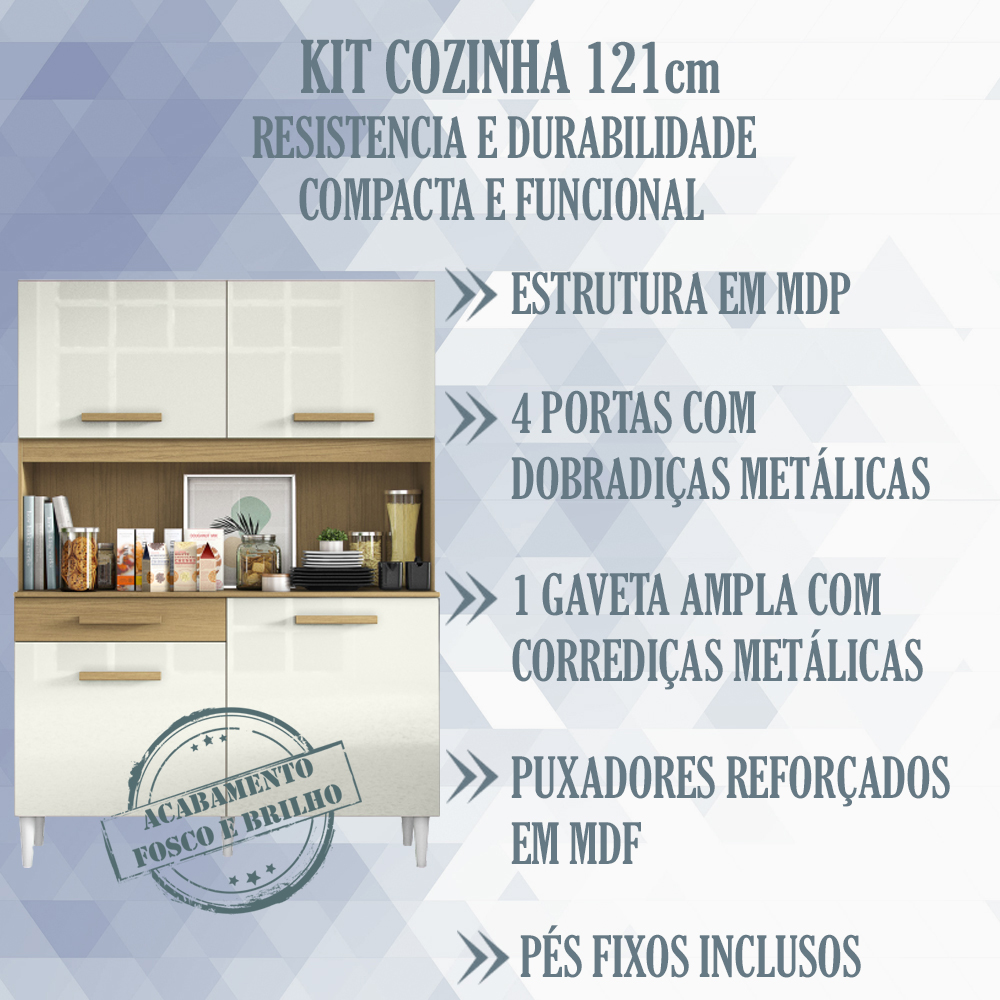 Kit Cozinha Compacta 4 Portas 2003308 121cm Atacama Off White ARMoveis