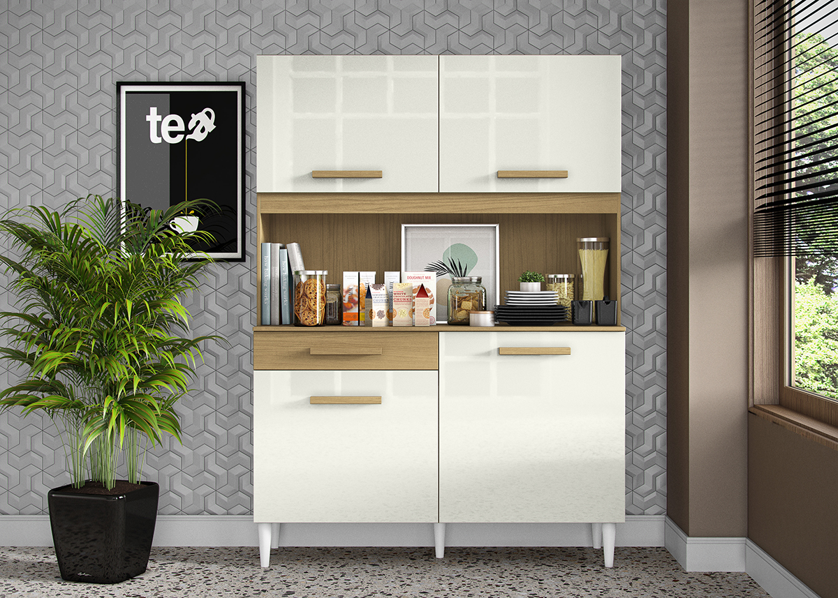 Kit Cozinha Compacta 4 Portas 2003308 121cm Atacama Off White ARMoveis