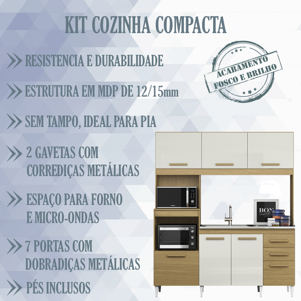 Kit Cozinha Compacta 7 Portas 2001590 Atacama Off White ARMoveis