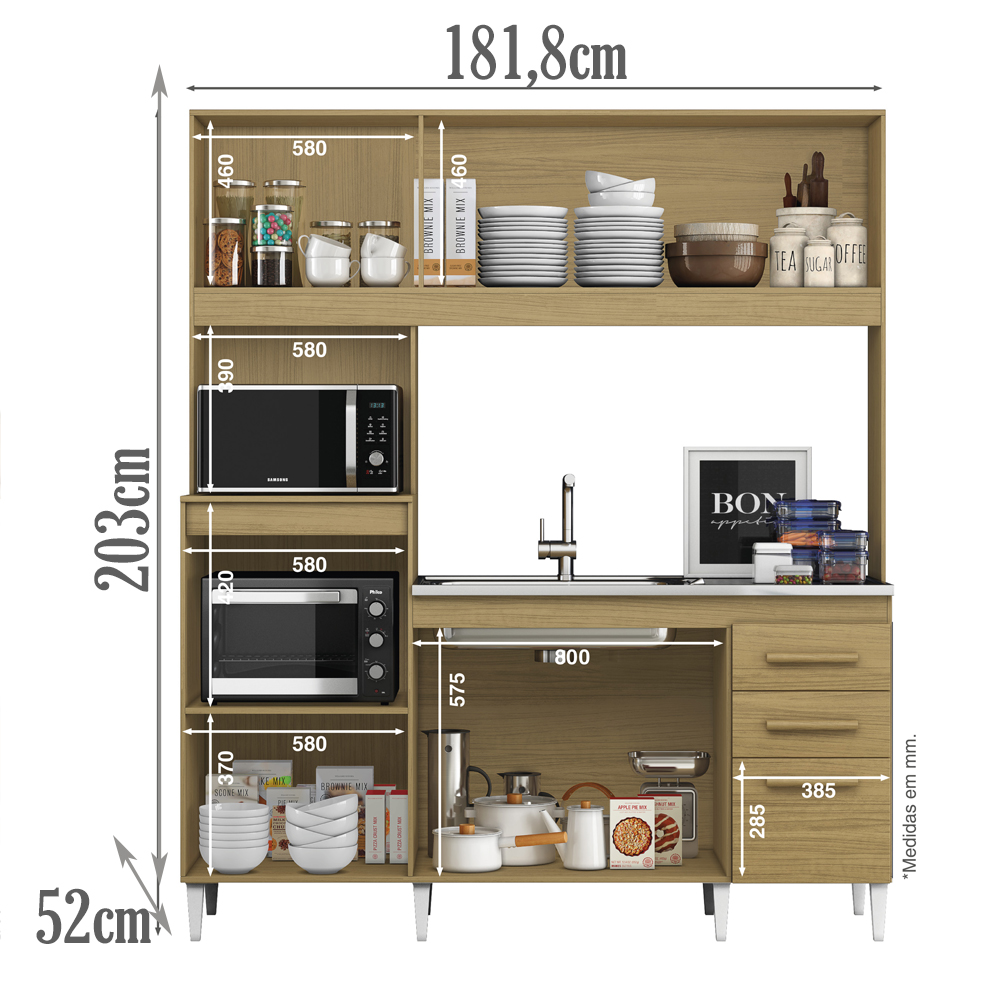 Kit Cozinha Compacta 7 Portas 2001590 Atacama Off White ARMoveis