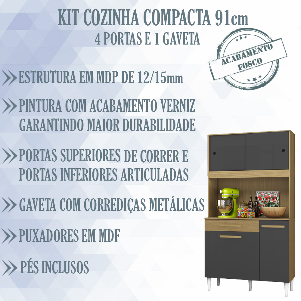Kit Cozinha Compacta 91cm 2004306 Atacama Grafite ARMoveis