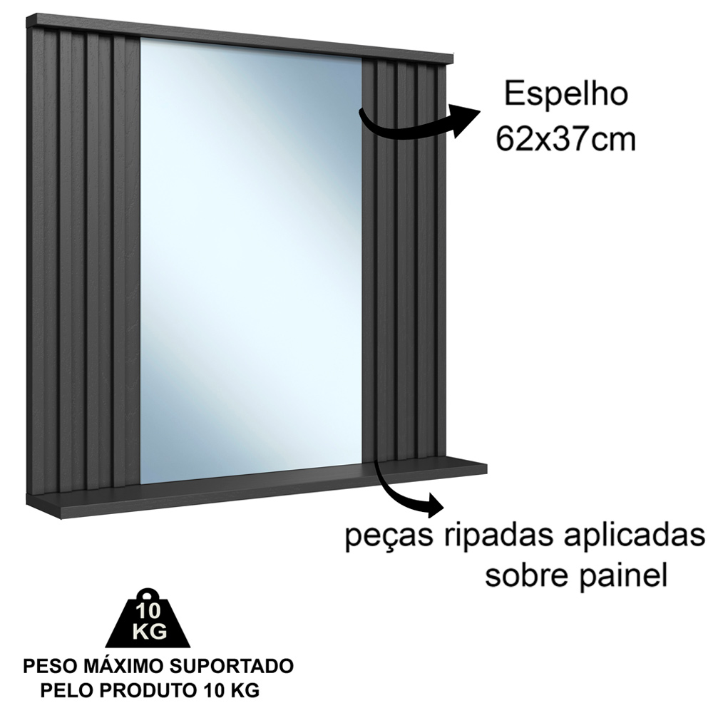 Kit Espelheira e Gabinete 70 cm Com Cuba Branca CJ1000 Grafite FAEM