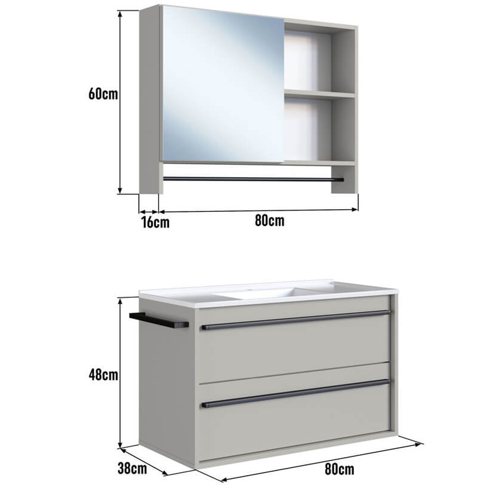 Kit Gabinete Suspenso com Cuba e Espelheira 80cm Arenas PRODDY