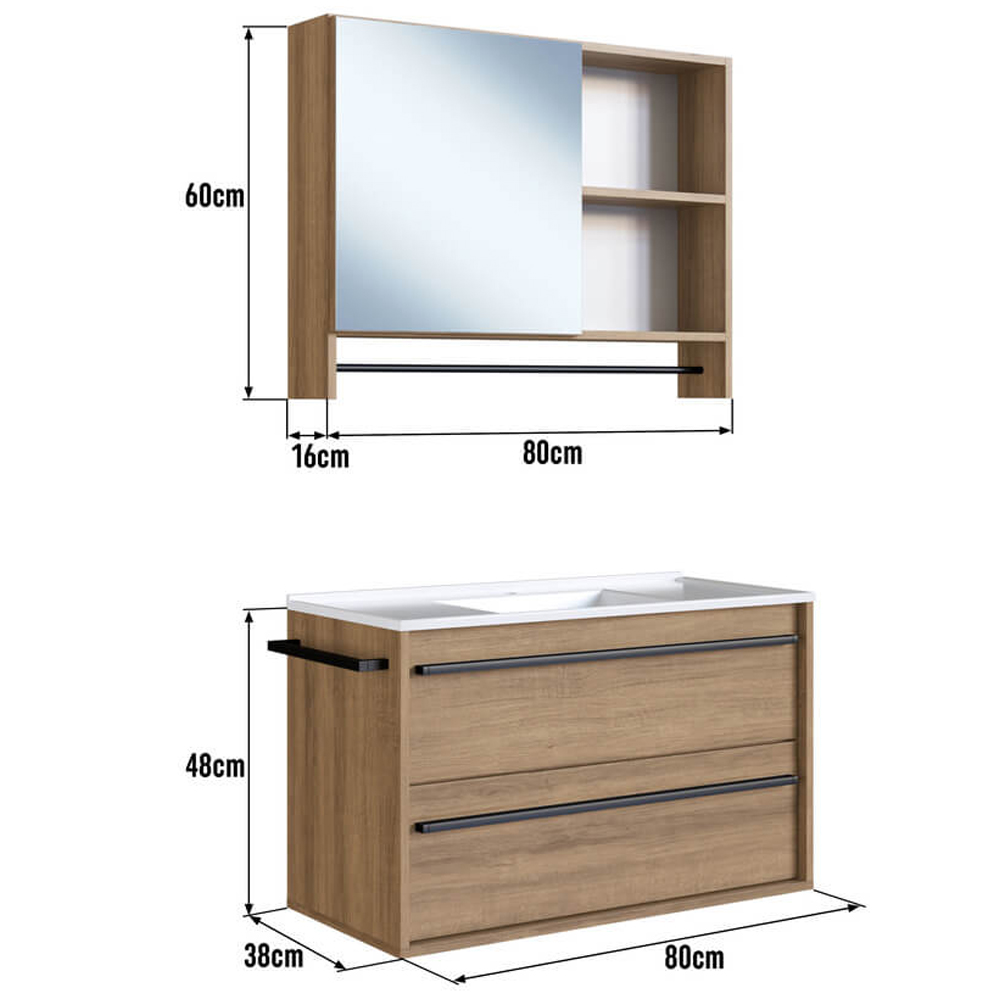 Kit Gabinete Suspenso com Cuba e Espelheira 80cm Mel PRODDY