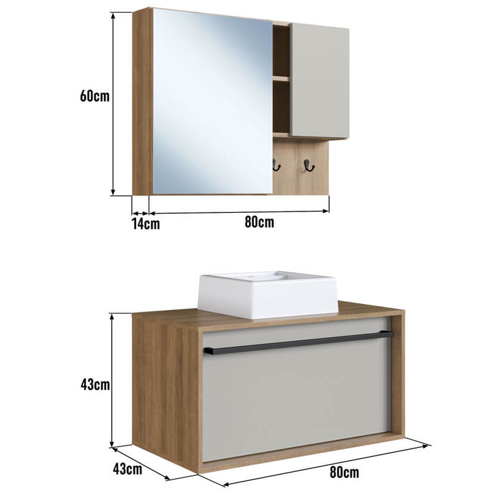 Kit Gabinete com Cuba e Espelheira 80cm Mel Arenas PRODDY