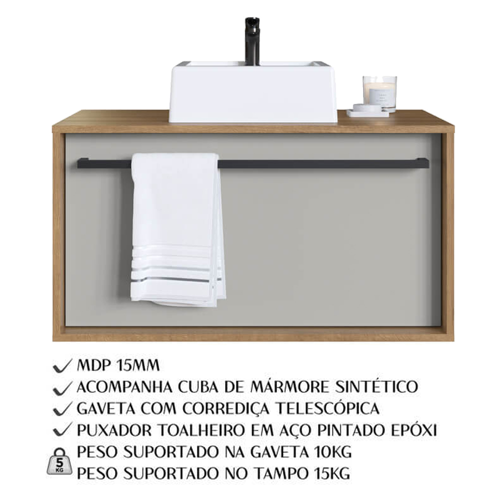 Kit Gabinete com Cuba e Espelheira 80cm Mel Arenas PRODDY