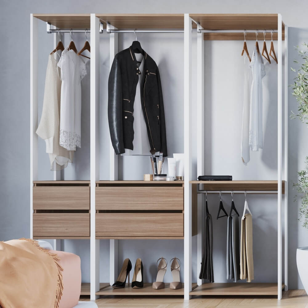 Kit Guarda Roupa Closet 03 Peças 183X160cm Branco Montana PRODDY