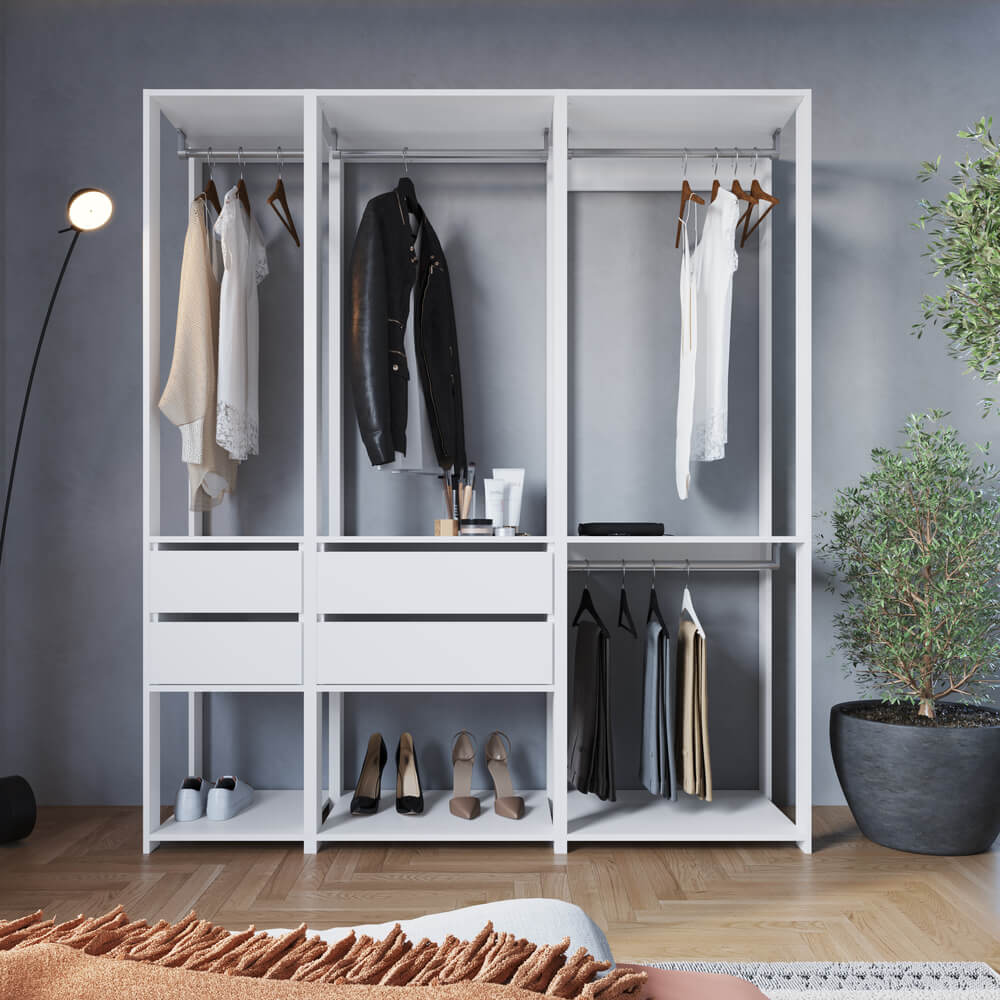 Kit Guarda Roupa Closet 03 Peças 183X160cm Branco PRODDY