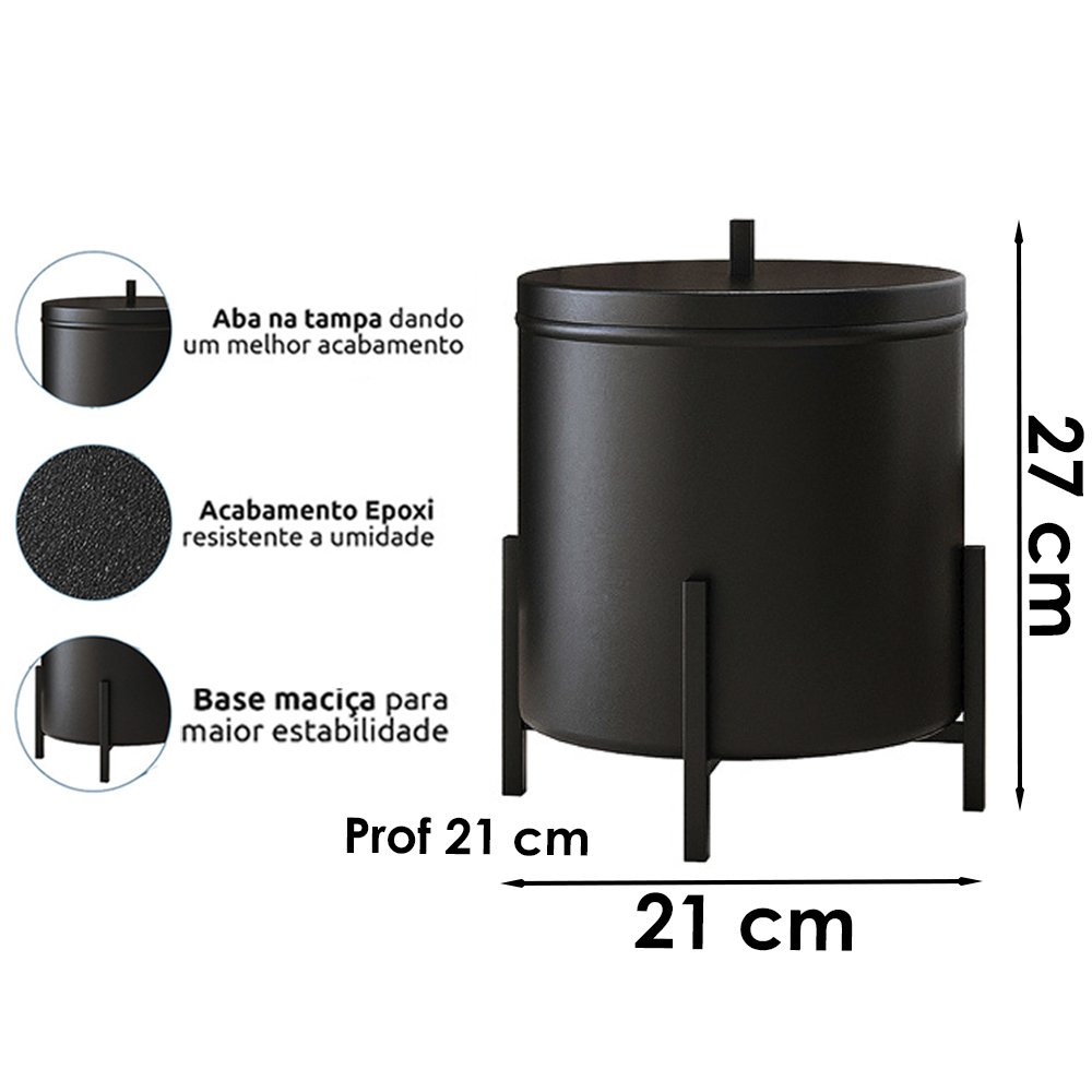 Kit Lixeira 6L Aluminio E Papeleira De Chão 5800 Lovell Preto DHom