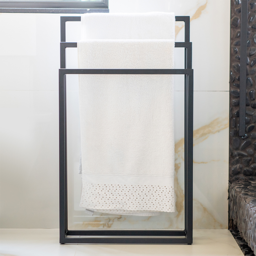 Kit Toalheiro E Porta Toalha Lovell Metal Preto Lavabo DHom