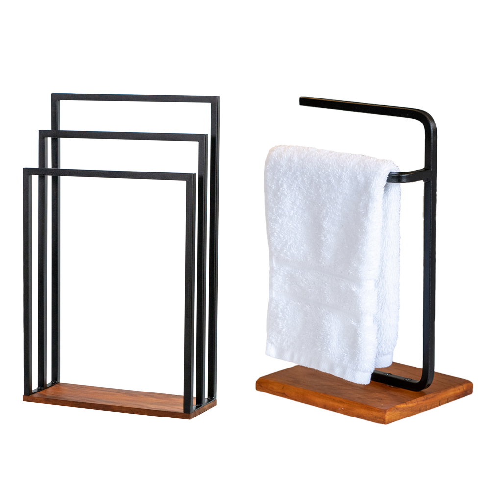Kit Toalheiro E Porta Toalha Lovell Peroba Preto Base Madeira DHom