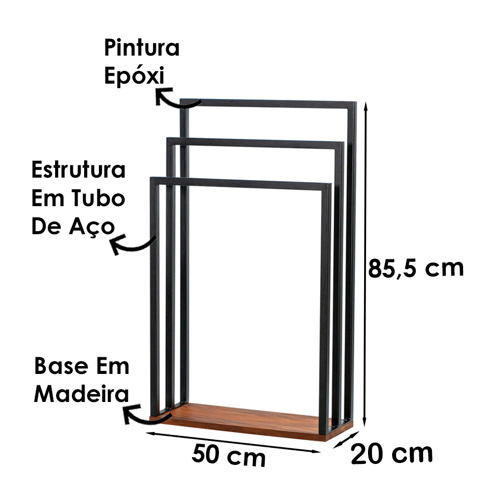 Kit Toalheiro E Porta Toalha Lovell Peroba Preto Base Madeira DHom