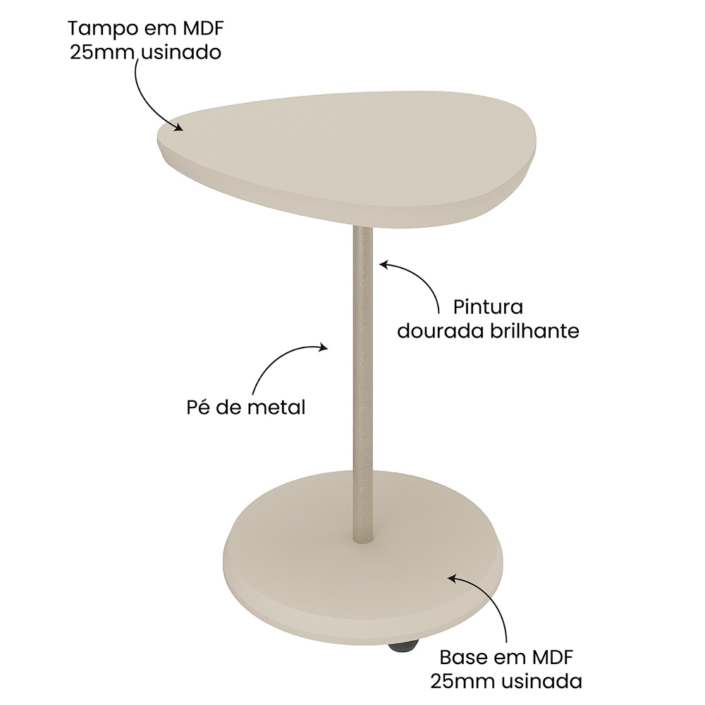 Mesa Apoio Para Sala de Estar 45 cm 4580 Off White ARLY