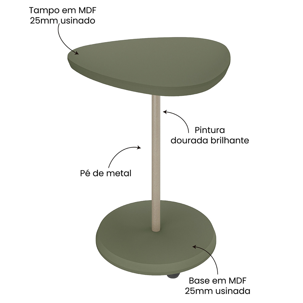 Mesa Apoio Para Sala de Estar 45 cm 4598 Menta ARLY