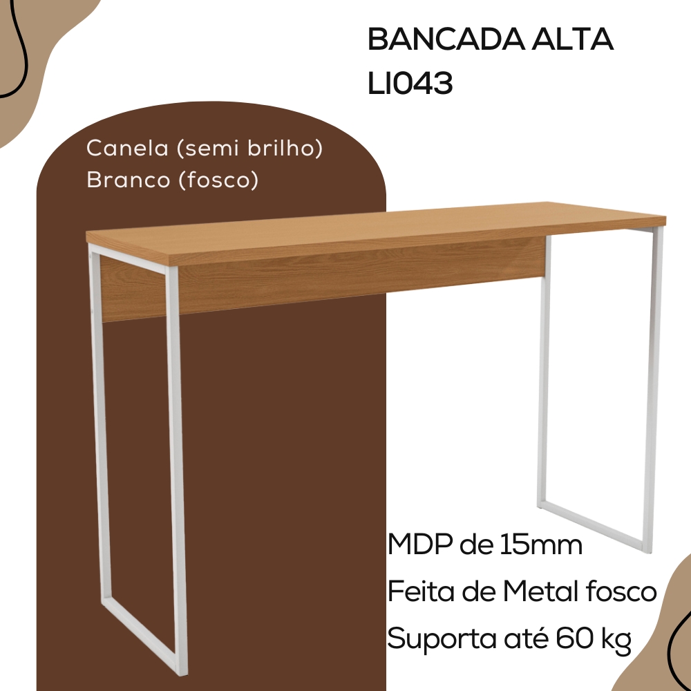 Mesa Bancada Alta Gourmet 136X91 LI043 Canela Branco KPB