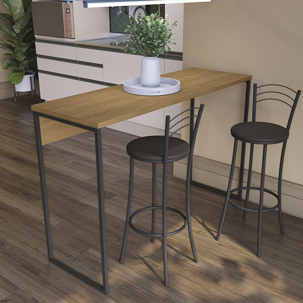 Mesa Bancada Alta Gourmet 136X91 LI043 Freijo Preto Fosco KPB