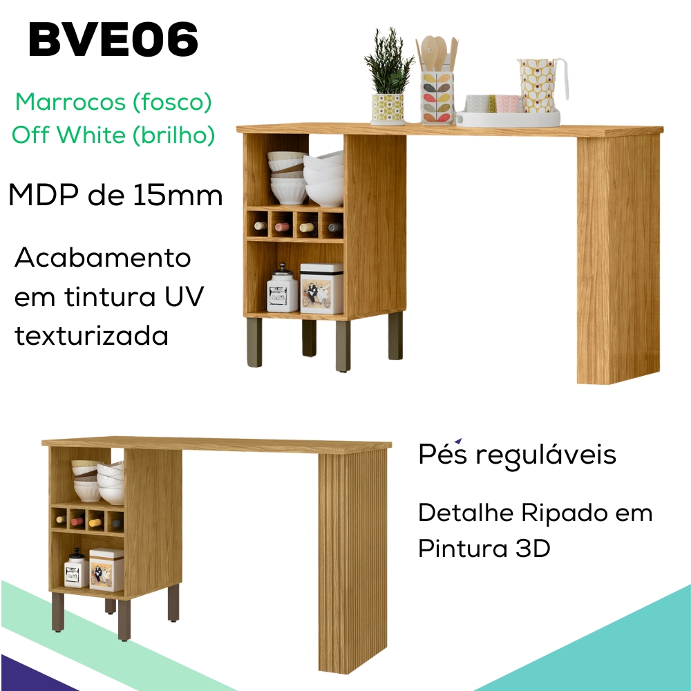 Mesa Bancada Ilha Gourmet 136 cm Vera BVE06 Marrocos Off White MXM