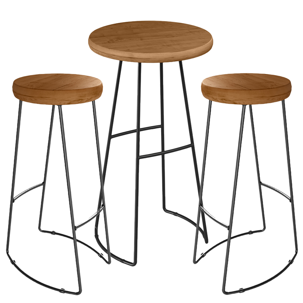 Mesa Bistro Bar E Kit 02 Banquetas Altas Aurum Peroba Preto Dhom