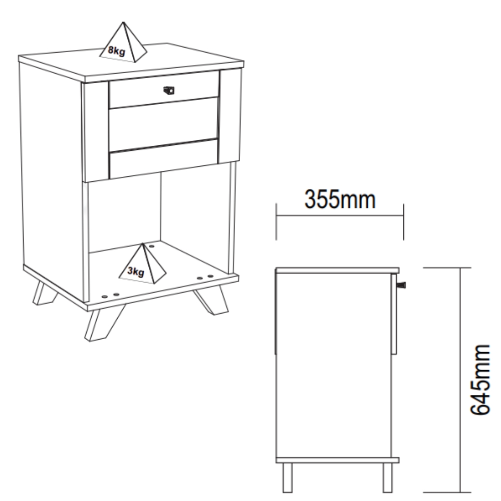 Mesa De Apoio 1 Gaveta 64 cm 4638 Carvalho ARLY