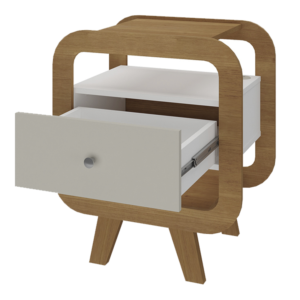 Mesa De Apoio 1 Gaveta 65 cm Porta USB Cinamomo Off White ARLY