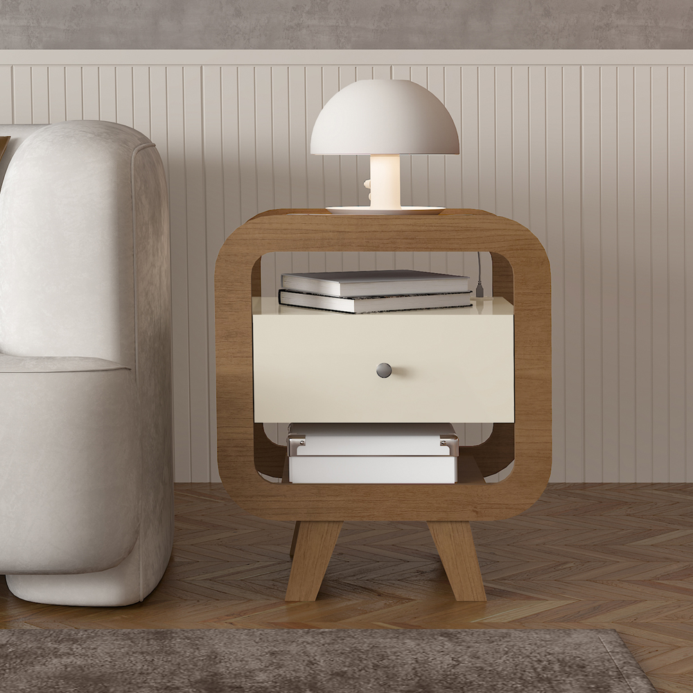 Mesa De Apoio 1 Gaveta 65 cm Porta USB Cinamomo Off White ARLY