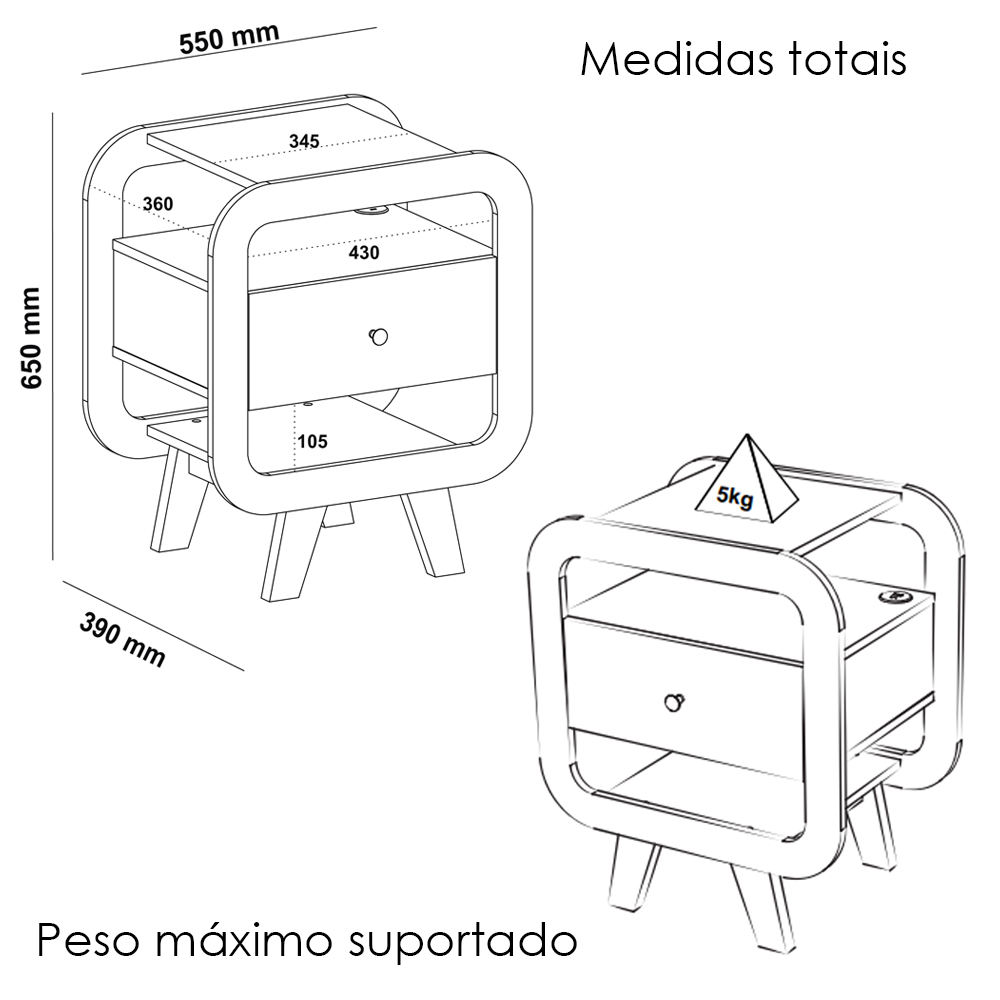 Mesa De Apoio 1 Gaveta 65 cm Porta USB Cinamomo Off White ARLY