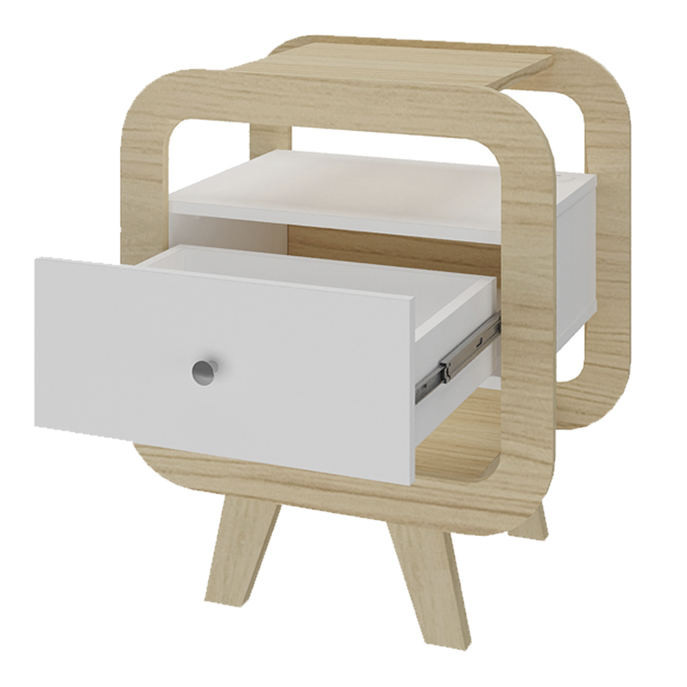 Mesa De Apoio 1 Gaveta 65 cm Porta USB Naturale Branco ARLY
