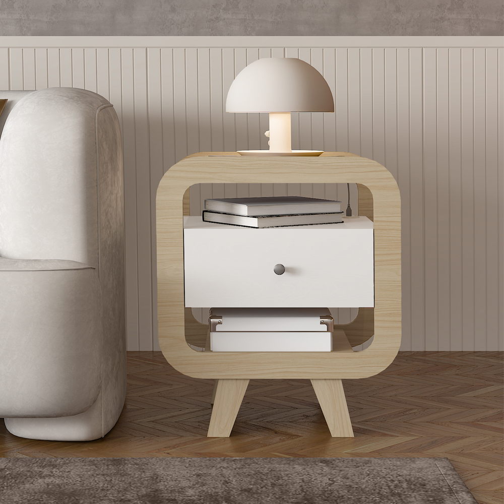 Mesa De Apoio 1 Gaveta 65 cm Porta USB Naturale Branco ARLY