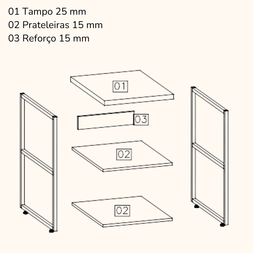 Mesa De Apoio Lateral 76 cm MDP LI004 Canela Branco KPB