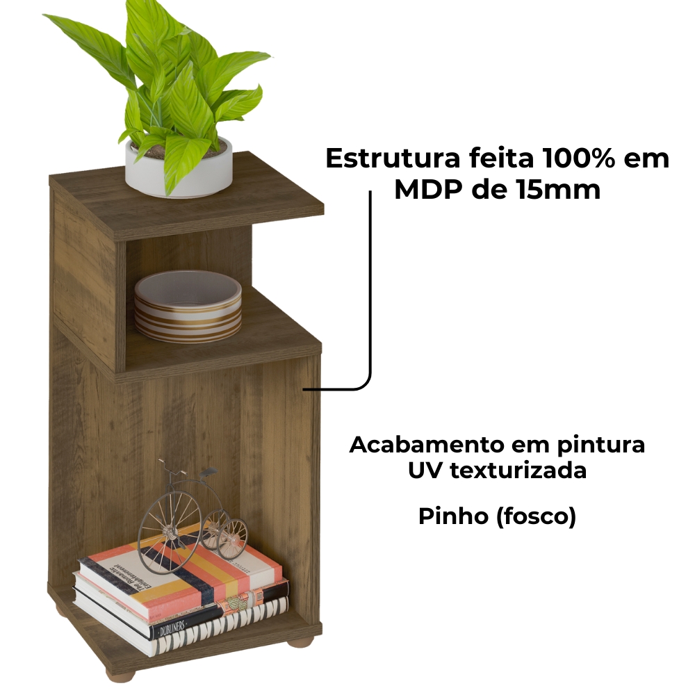 Mesa De Apoio Lateral Para Sala De Estar 59X30 cm Pinho ARLY