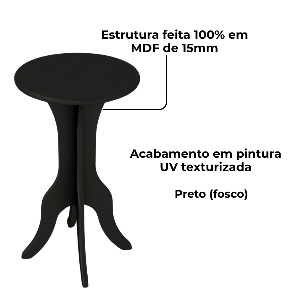 Mesa De Apoio MDF Sala De Estar 51X30 cm Preto ARLY