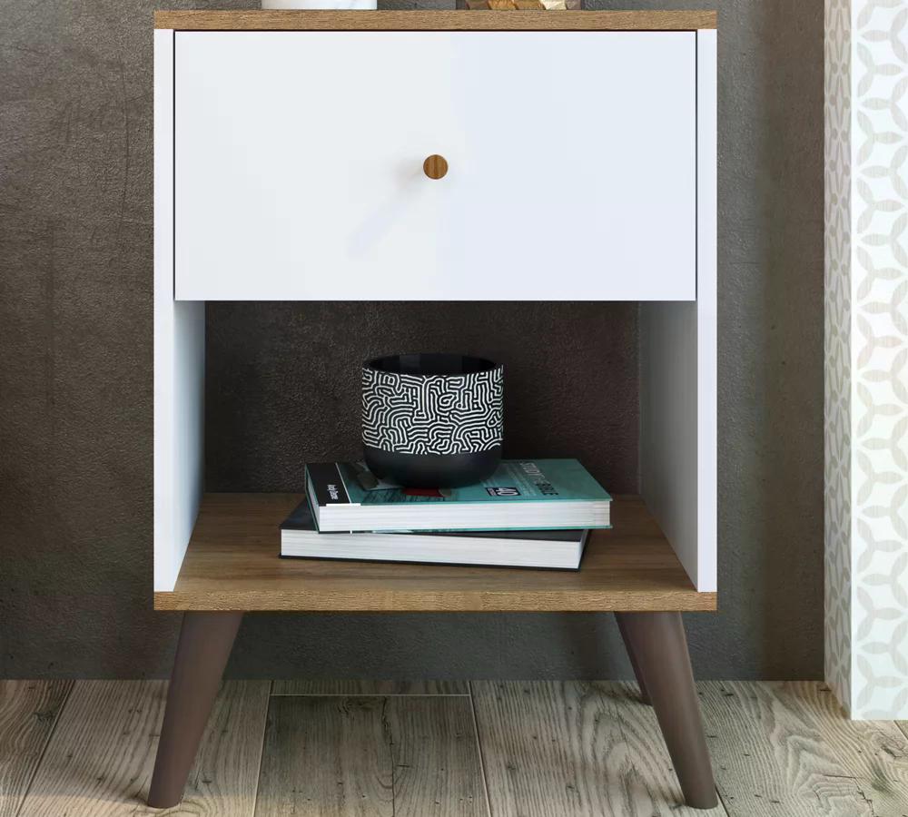 Mesa De Cabeceira 01 Gaveta RE001 Branco Mel PP Milani Store